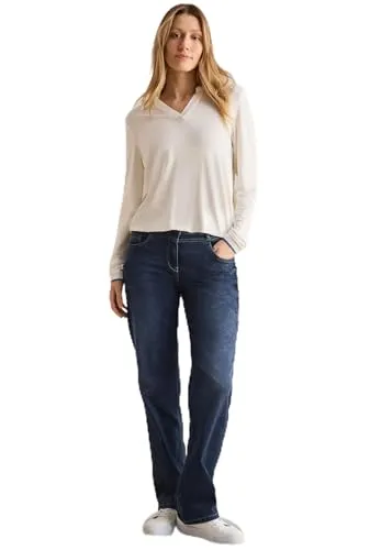 Cecil Damen Wide Leg Jeans - Stylische Wide Leg Jeans im Loose Fit, High Waist Design. Dunkelblaue Denim Waschung mit 5-Pocket und angenehmem Baumwollmix für optimalen Tragekomfort.