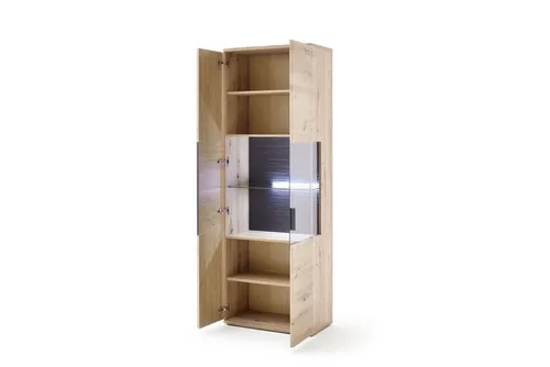 Livetastic Vitrine Kigali, Anthrazit & Eiche, 3 Fächer - Moderne Vitrine im Eiche-Look mit elegantem Anthrazit, bietet großzügigen Stauraum und zeigt Ihre Lieblingsstücke durch den Glaseinsatz. Ideal für jedes Wohnzimmer!