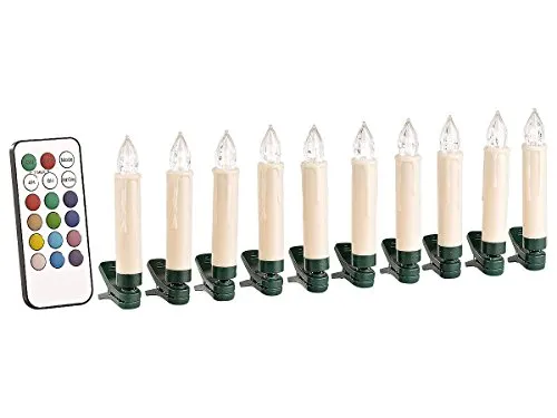 Lunartec LED Pyramidenkerzen: RGB Weihnachtsbaumkerzen mit Fernbedienung - LED Kerzen in 10er-Set, kabellos und mit Fernbedienung für müheloses Steuern. Genießen Sie bis zu 150 Stunden Laufzeit mit stimmungsvollem Farbwechsel.