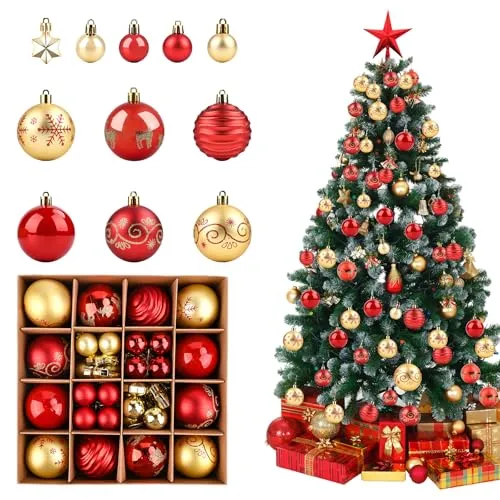Gtuzkheu Weihnachtskugeln Kunststoff Set, 44 Stücke Rot Gold Set Mini Weihnachtskugeln, 6x3 cm Weihnachtsbaumkugel Dekoration, Für Weihnachtsbaum Dekoration Indoor Outdoor Adventskalender