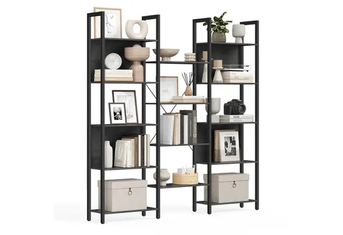 VASAGLE Bücherregal mit 14 Ablagen und Metallrahmen - Stilvolles Bücherregal für Ihr Wohnzimmer mit 14 Ablagen. Robuste Konstruktion aus Holzspanplatte und Stahl für optimale Stabilität. Max. Belastbarkeit: 140 kg. Perfekt für Ihre Bücher und Deko.