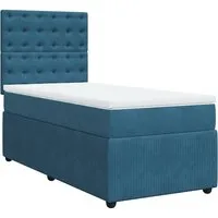 Boxspringbett mit Matratze Blau 90x200 cm Samt - Komfort & Stil - Betten: Erlebe erholsame Nächte mit diesem stilvollen Boxspringbett aus samtigem Material und einer hochwertigen Taschenfederkernmatratze für optimalen Schlafkomfort. Inklusive anpassbarer LED-Beleuchtung für das perfekte Ambiente!