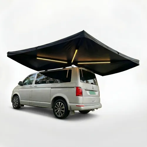 Markisenvorzelt 270° - Autodachmarkise mit LED - Campingzelt mit 3 LED-Streifen, aus robustem Oxford 600D Material und einem stabilen Aluminiumgestell, ideal für alle Jahreszeiten.