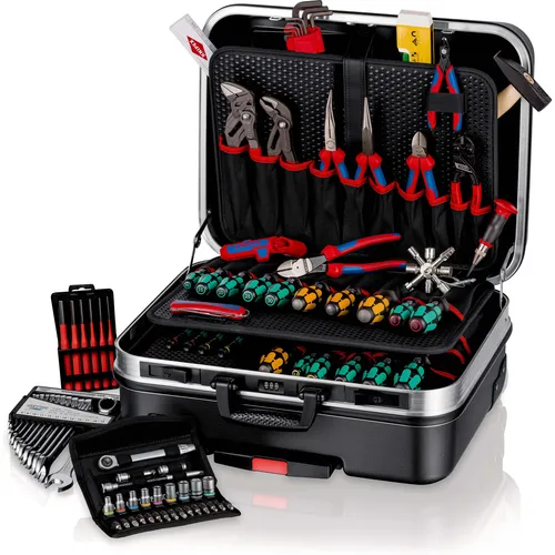 Knipex Werkzeugkoffer BIG Basic Move Mechanik, 90-teilig - Werkzeugkoffer für Mechanikarbeiten, ausgestattet mit 90 hochwertigen Markenwerkzeugen und einem praktischen Klapptrolley für einfachen Transport.