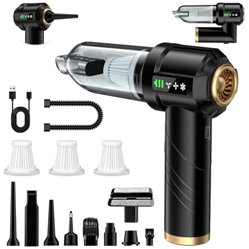 Handstaubsauger Akku 4-in-1, 28000PA Auto Staubsauger Stark mit Bürstenloser Motor, Handstaubsauger Kabellos, 3-Gang 250000 U/min Autostaubsauger für Auto, Küche, Haus & Tierhaar Reinigung
