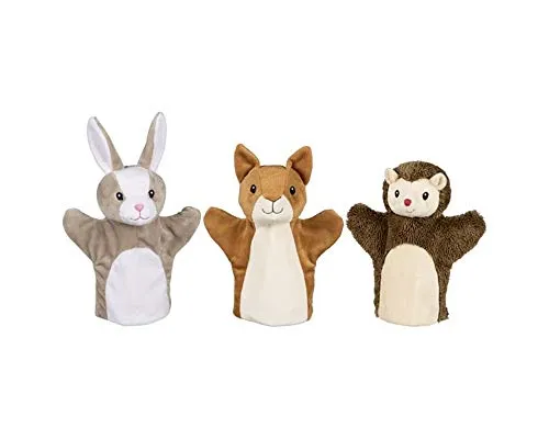 Ameisenkeks® Handpuppen goki 3er Set Eichhörnchen + Hase + Igel aus Stoff