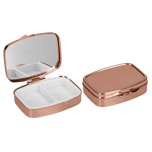 2x Edelstahl Tablettenbox mit 2 Fächern - 5,5 x 4 x 1,5cm
