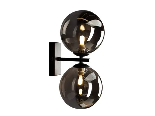 Elegante Wandleuchte mit Schalter - Metall Schwarz & Rauchglas Kugeln - Wandleuchten - Stilvolle 2-flammige LED Lampe mit mundgeblasenen Rauchglas Kugeln und dimmbaren G9 LEDs für eine angenehme Atmosphäre.