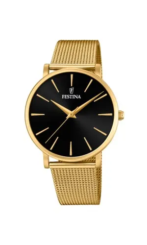 Festina Damen Analog Quarz Uhr F20476/2 - Elegante Armbanduhr mit goldenem Edelstahlarmband und 30mm Gehäuse, ideal für stilbewusste Damen. Wasserdicht bis 3 Bar und ausgestattet mit Zentralsekunde.