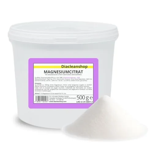 Magnesiumcitrat Pulver 500g - Tri-Magnesium-Citrat anhydrat - wasserfrei - Pharmaqualität aus Deutschland - hoher Magnesiumgehalt 16% - Gentechnikfrei - ohne Zusatzstoffe