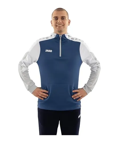 JAKO Unisex Zip-Hoodie Dynamic, Nachtblau/weiß/hellgrau, L - Hoodie aus 100% recyceltem Polyester, atmungsaktiv und ideal für sportliche Aktivitäten bei kühlem Wetter, mit praktischer Tasche für Stauraum.
