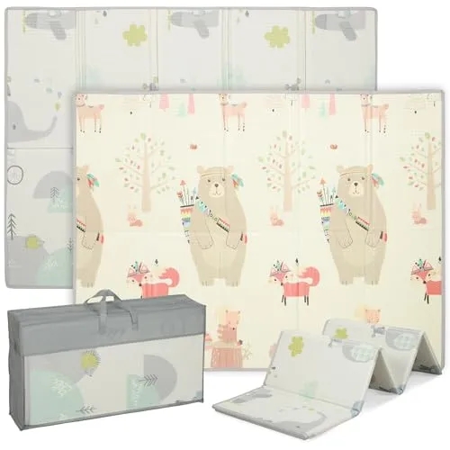 AIYAPLAY Faltbare Krabbelmatte mit Tiermotiv - Spiel- & Krabbeldecken: Doppelseitige, wasserdichte und rutschfeste Matte mit lebhaften Tiermotiven, ideal für sicheres Spielen und Krabbeln von Babys.