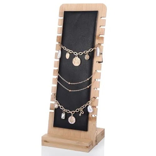 ROOMHUAWAY 12 Holz Slots Halskette Schmuckständer Kettenständer Schmuck, Kettenhalter Vertikaler Schmuck Halter Halskettenständer Halskette Schmuckständer, Ketten Aufbewahrung Jewelry Stand (Schwarz)