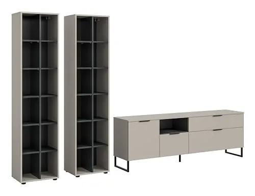 Creme Wohnwand – Stilvolle Möbel für Unterhaltungselektronik - Elegante cremefarbene Wohnwand (B: 305 cm, H: 192 cm) aus hochwertigen Materialien. Ideal für die stilvolle Präsentation Ihrer Unterhaltungselektronik. Jetzt 10€ Willkommens-Gutschein sichern!