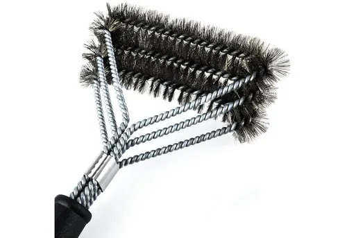 Blumtal Grillbürste Premium aus Edelstahl, Zubehör Drahtbürste, Gas-, Kohle-, und Elektrogrill, (Packung), 3er Kopf, Langer Griff (Schwarz), Spülmaschinenfest