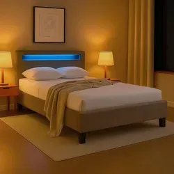 IDIMEX Polsterbett LASHIO 120x200 cm mit LED Beleuchtung - Stylisches Polsterbett LASHIO mit 7-farbiger LED-Beleuchtung im Kopfteil. Ideal für ein modernes Schlafzimmer, bietet es Komfort und eine gemütliche Atmosphäre.