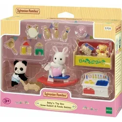 Sylvanian Families 5709 Baby's Toy Box - Snow Rabbit & Panda Babies - Puppenset mit 2 Babys, Kinderküche und Spielzeug, fördert kreatives Spielen und ist ideal für Kinder ab 3 Jahren.