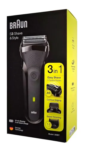 Braun Rasierapparate Shaver Series 3 300BT Black - 3-in-1 elektrischer Rasierer und Barttrimmer, effizienter 3-Flex-Kopf für glattes Rasieren und vielseitiges Trimmen von 1-7 mm