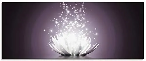 ARTland Wanddeko Glasbilder Wandbild Glas Bild einteilig 125x50 cm Querformat Asien Botanik Blumen Blüten Lotusblume Seerose Abstrakt Lila Violett S6CA