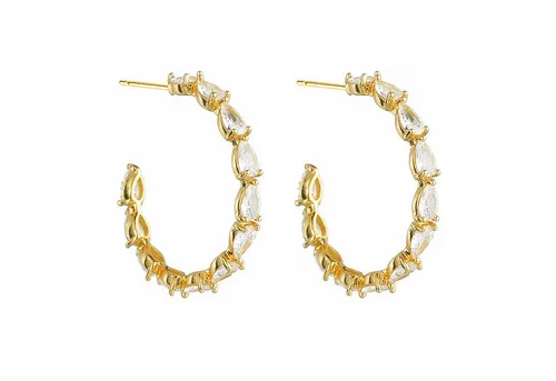 LÖB Paar Creolen 750er Gold Vergoldet Creolen Tropfen Zirkonia Steine Ohrringe Hängend (Geschenke für Frauen Beste Freundin Mutter Mama Damen zum Geburtstag Weihnachten Weihnachtsgeschenke, Inkl. Schmuckbox), 18 Karat Ohrstecker Stecker Glitzer Elegant Brautschmuck Halbrund