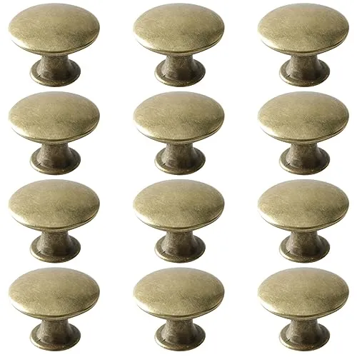 Mokife Schubladenknöpfe Messing Antik, 12 Stück Runde Garderobe Knöpfe Metall Möbel Knopfgriff mit Schrauben für Kommode Möbel Schränke Küchenschränke Tür, 30x21mm