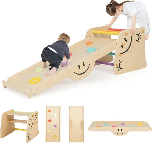GOPLUS Kletterdreieck Indoor 6-in-1 Spielgerüst für Kleinkinder - Vielseitiges Kletterdreieck mit Kletterleiter, Rutsche und Wippe. Fördert motorische Fähigkeiten und bietet zahlreiche Spielmöglichkeiten für Kinder ab 3 Jahren.