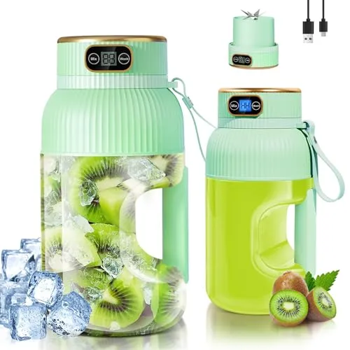 【Upgraded】Fine Life Pro Wiederaufladbarer Elektrischer Entsafter, 1200ML Tragbarer Mixer für Gemüse&Obst,Zwei Modi (green)