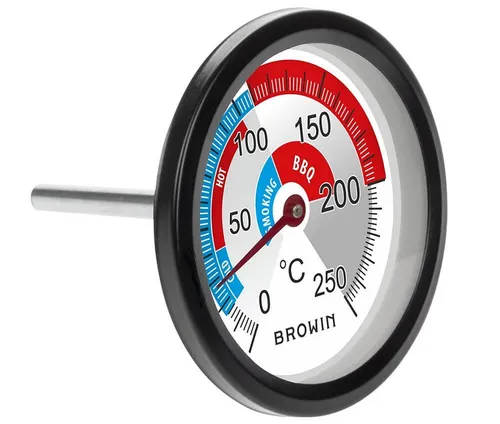 Thermometer für Räucherofen und BBQ 0-250°C - Sonstige Gastronomie-Küchenausstattung, analoges Thermometer für präzise Temperaturkontrolle beim Grillen und Räuchern.