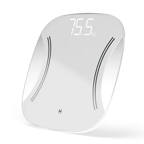 Homedics Essentials XL Display Körpergewichtswaage - Digitale Personenwaage mit extra großem LED-Display, Präzise Gewichtsverfolgung kg/lbs/st, Waage mit glattem gehärtetem Glas und rutschfesten Füßen