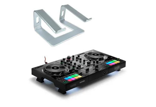 HERCULES DJ Controller Inpulse 500 mit Ständer - DJ-Controller für Fortgeschrittene mit 2 großen Jog-Wheels, 16 RGB-Pads und intelligentem Musikassistenten. Inklusive stabiler Laptopständer für optimalen Komfort beim Mixen.