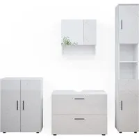 Vicco Badmöbelset Irma Weiß Hochglanz - Badmöbel-Set mit strapazierfähiger Melaminharzbeschichtung, inklusive 2-türigem Spiegelschrank und Hochschrank für eine elegante Badezimmergestaltung.