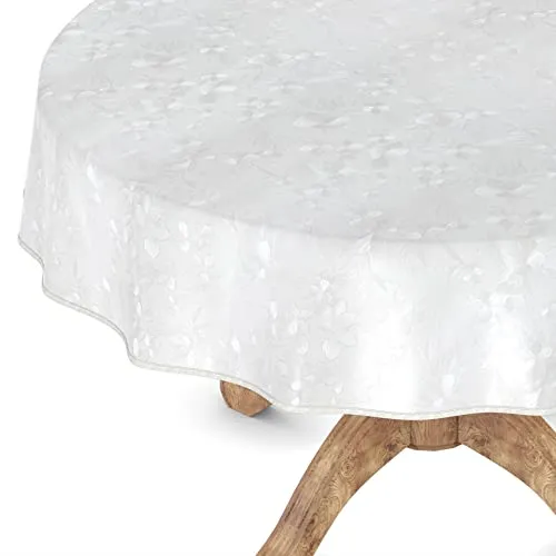 Wachstuchtischdecke Wachstischdecke Tischdecke abwaschbar Gartentischdecke Wachstuch Eckig rund oval Rund 100cm mit Saum Weiß Blumen Reliefdruck