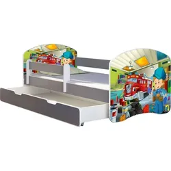 ACMA Jugendbett Kinderbett Junior-Bett Komplett-Set mit Matratze Lattenrost und Rausfallschutz Grau 45 Mechaniker 180x80 + Bettkasten - Grau