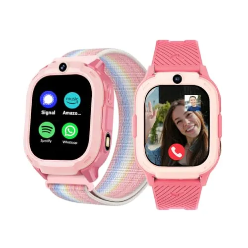 Rebel Cactus Kinder Smartwatch Sky – Moderne Benutzeroberfläche in Rosa – Kinderuhr mit GPS und größe Speicher, mit einstelbare Zeitlimit und Hintergründe – Wasserdicht (IP67)