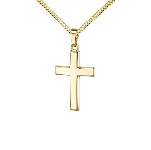 JEVELION Kreuzanhänger Goldkreuz für Damen, Herren und Kinder in gewölbter Form + Schmuck-Etui