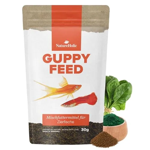 NatureHolic Guppyfutter feines Softgranulat I Fischfutter Aquarium | Hauptfutter I Gesundheit und Farbenpracht I schonende Herstellung I Made in Germany I 30g