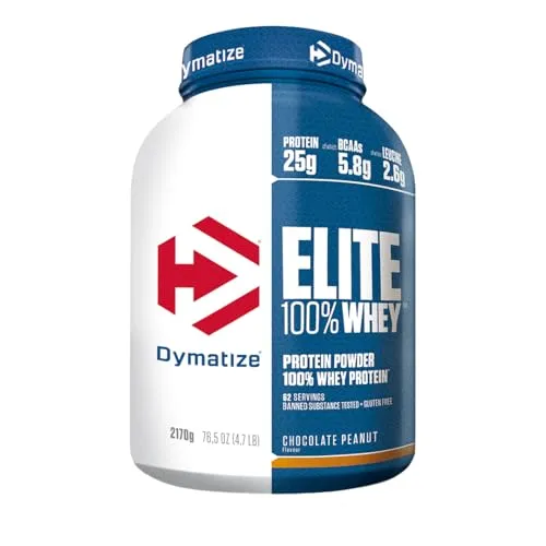 Dymatize Elite 100% Whey Chocolate Peanut 2170g - Hochwertiges Proteinpulver - Molkenproteine mit 25g Protein und 6g BCAAs pro Portion, ideal für Athleten vor und nach dem Training, zuckerarm und glutenfrei.