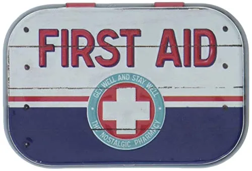 Nostalgic-Art Retro Pillendose, First Aid Blue – Emergency Supply – Geschenk-Idee für Nostalgie-Fans, Dose mit Minz-Dragees, Vintage, 4 x 6 x 1,6 cm