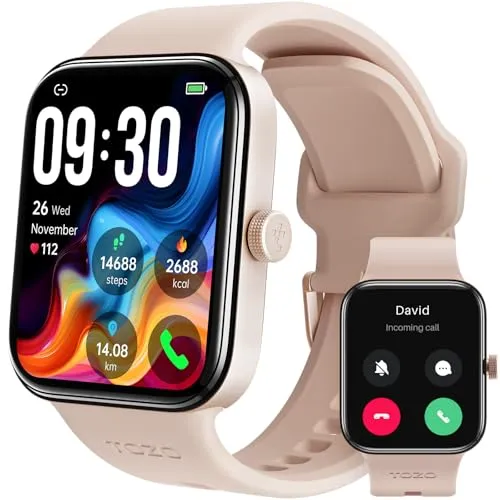 TOZO S4 Smartwatch Damen Herren, Bluetooth Anruf Fitnessuhr mit 1,78” Touchscreen, Sportuhr mit 100 Sportmodi, Herzfrequenz Schlaf-Monitor Schrittzähler, IP68 Wasserdicht für Android iOS - Rosa Gold