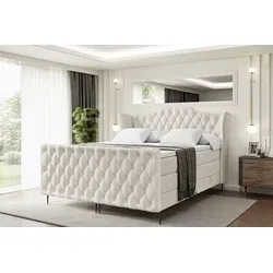 ALTDECOR Boxspringbett mit Stauraum und Topper - Creme - Das stilvolle Boxspringbett bietet optimalen Schlafkomfort und zusätzlichen Stauraum durch zwei Bettkästen. Mit hochwertigen Matratzen für individuellen Schlafbedarf und pflegeleichtem Bezug.