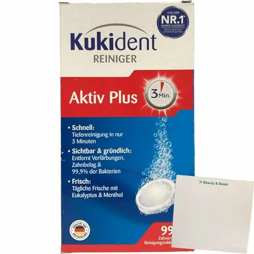 usy Bundle für Kukident Aktiv Plus Zahnersatz-Reinigungstabletten (zur Reinigung der Drittzähne, 99 Stck) + usy Block