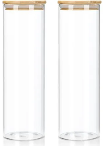Vorratsgläser mit Deckel 2er Set 1400ml Vorratsdosen aus Glas mit Bambusdeckel, Dose Spaghetti Küche luftdicht Aufbewahrungsgläser Gewürzgläser, aus Verstärktem Borosilikatglas Glasbehälter Set
