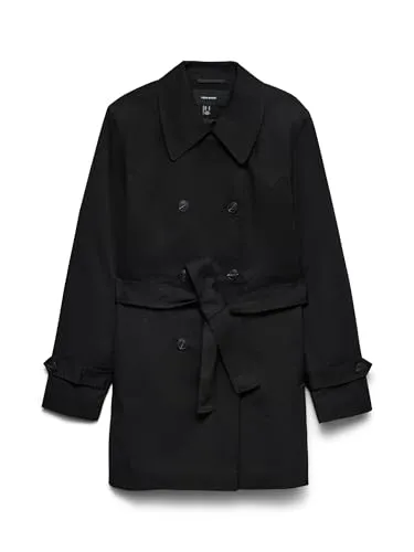 Vero Moda VMCHELSEA OLIVIA Trenchcoat schwarz XS (34) - Funktionsjacke aus 100% Polyester, pflegeleicht und schnell trocknend. Modischer Reverskragen und Eingrifftaschen für praktische Eleganz.
