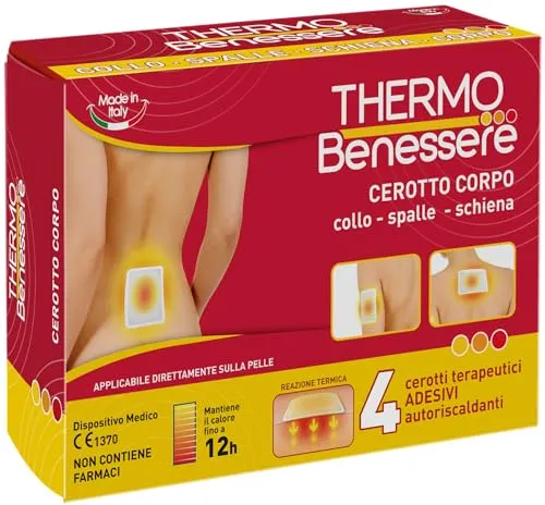 Warmes Körperpflaster – ideal bei Muskel- und Gelenkschmerzen – Nackenschmerzen – Schultern Rücken – Wärme bis zu 12 Stunden – Format: 4 Körperpflaster – Thermo Wellness