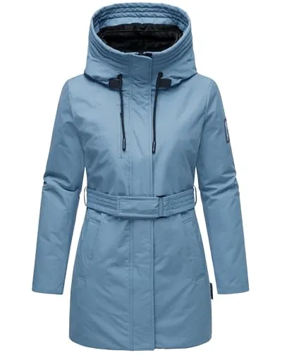 Navahoo Damen Parka Eishauch 14 Powder Blue Gr. L - Funktionsjacke mit Taillengürtel und abnehmbarem Fleece-Kragen, ideal für kalte Tage – elegant und funktional zugleich.