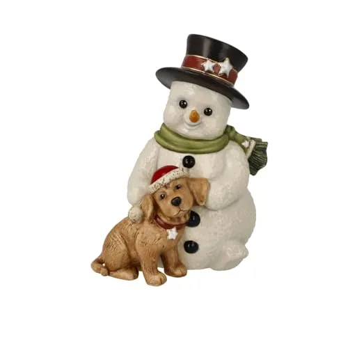 Goebel Schneemann Mein liebster Freund 12 cm - Porzellanfigur eines Schneemanns mit Hund, Zylinder und Schal, ideal als winterliche Dekoration oder Geschenk.