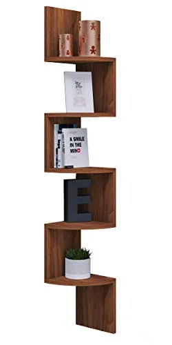 Eckregal Mintis - Praktisches Eckregal in Holzfarbe, ideal für platzsparende Ablage mit 5 Fächern und pflegeleichter Oberfläche. Perfekt für jeden Raum!