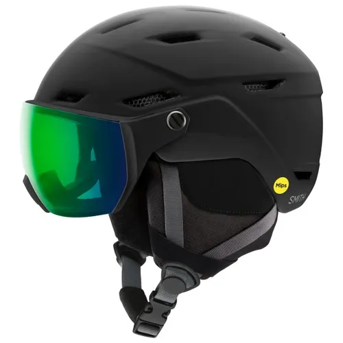 Smith Survey EU Ski- & Snowboardhelm matte black mit ChromaPop Visier - Maximaler Schutz und Komfort für Skifahrer und Snowboarder. Der leichte Helm mit innovativen Koroyd-Zonen bietet optimale Belüftung und eine perfekte Passform für unbeschwerte Abenteuer auf der Piste.