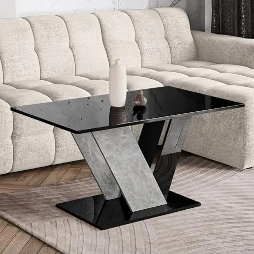 Home Collective Couchtisch Beistelltisch Wohnzimmertisch | Modernes Design mit robuster Bodenplatte | 100x60x55 cm | Schwarz glänzend - Moderner Couchtisch mit stabiler Bodenplatte und praktischem V-Gestell. Ideal für Wohnzimmer und Loungebereiche, bietet er viel Platz für Getränke und Deko. Pflegeleichte Oberfläche für einfachen Alltagseinsatz.