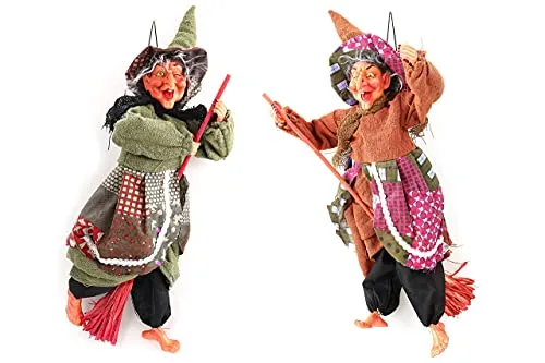 2er Set fliegende Halloween Hexe mit Leuchtaugen und Lachen - Dekoartikel für schaurig schöne Halloween-Feiern, aktivierbar durch Klatschen oder Berühren, sorgt für Spaß und Überraschungen ohne großen Schreck.